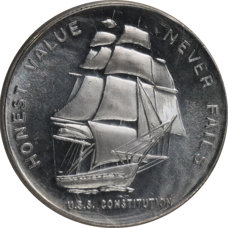 Серебряный жетон США «Корабль Конституция» 31.1 г чистого серебра (проба 0.999)