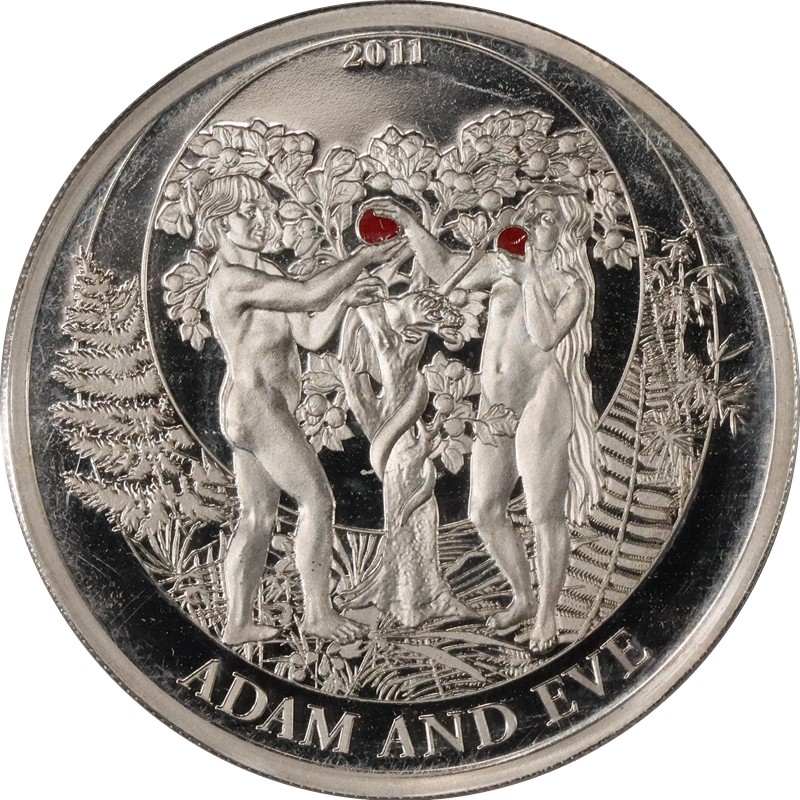 Серебряная монета Палау «Библейские истории: Адам и Ева» 2011 г.в., 15,55 г чистого серебра (проба 925)