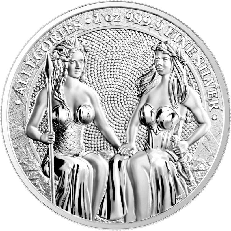 Серебряный жетон Германии «Аллегории: Австрия и Германия» 2021 г.в., 31,1 чистого серебра (проба 999)