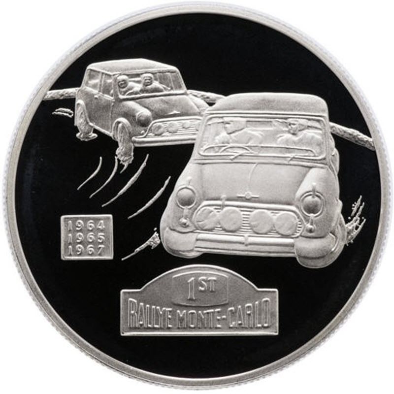 Серебряная монета Олдерни «Ралли Монте-Карло» (пруф) 2009 г.в., 26,16 г чистого серебра (проба 925)