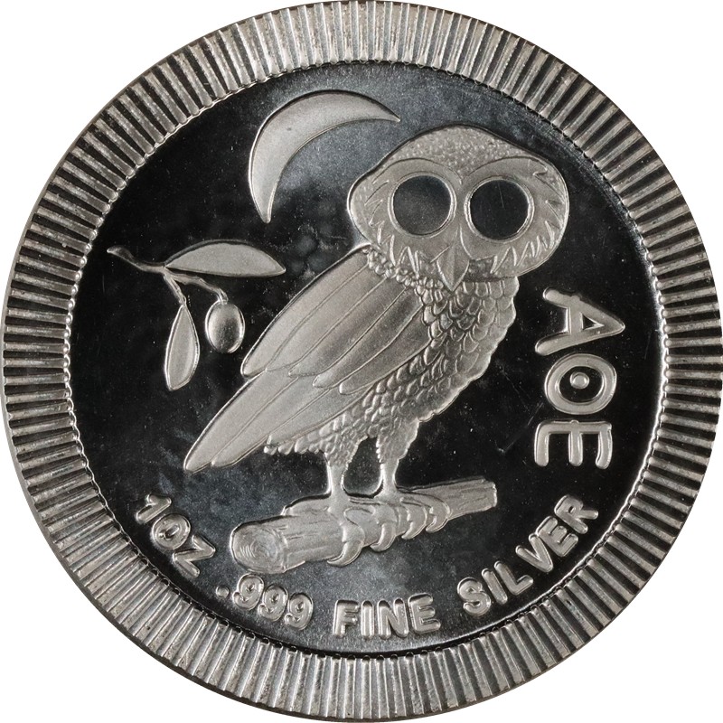 Серебряная монета Ниуэ «Сова Афины», 31.1 г чистого серебра (проба 0.999)