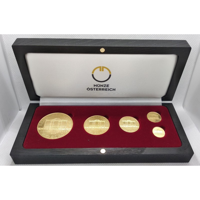 Набор из 5-ти золотых монет Австрии - Филармоникер, 58,78 г чистого золота (Проба 0,9999)